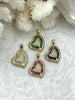 Image of Gold Plated Brass Heart Charms with Colorful CZ, 4 Colors, Made of Gold Plated Brass Brass and Cubic Zirconia Colorful Hearts. Fast Ship