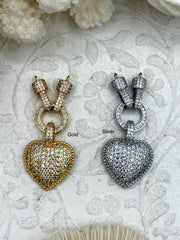 CZ Micro PAVE Heart Pendants, Gold or Silver Heart Charm Jewelry Connectors, Cubic Zirconia, Plated Brass, Heart Jewelry Charm, Fast Ship