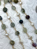 Image of Mixed Agate Stone Beaded Rosary Chains with Pearls, Beaded Chains, Approx 8mm stone beads, Gold Wire, Sold by the foot. Fast ship