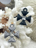 Image of Cross Pendants, Hammered Cross Charms with Clear Center CZ, Religious Charm 6 finishes, 24mm, 5mm thick, Plated Zinc Alloy Cross, Fast Ship