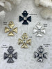 Image of Cross Pendants, Hammered Cross Charms with Clear Center CZ, Religious Charm 6 finishes, 24mm, 5mm thick, Plated Zinc Alloy Cross, Fast Ship