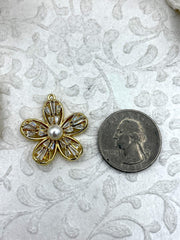 Gold Plated Brass Butterfly and Flower Pendants with Pearls and CZ, Gold Charms, 2 Styles, Flower and Butterfly, Gold Plated, Fast Ship.