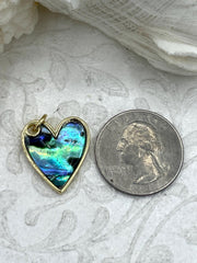 Abalone and Gold Heart Pendants, 20mm x 19mm, Abalone Heart Charms, Abalone Charms, Gold Plated Brass, Fast Ship