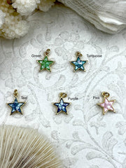 Star Shaped Dyed Mother of Pearl and Gold Pendants, Mother of Pearl and Gold Plated Brass, 5 Colors to Choose From. Fast Ship.