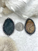 Image of Textured Soldered Natural Stone Connector Pendants, Picture Jasper or Green Jasper, Oval Stone Pendants with Gunmetal Soldering, Fast Ship.