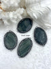 Image of Textured Soldered Natural Stone Connector Pendants, Picture Jasper or Green Jasper, Oval Stone Pendants with Gunmetal Soldering, Fast Ship.