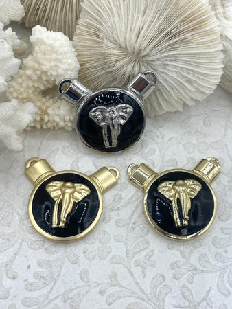 Elephant Black Enamel Pendants, Enamel and Zinc Alloy, Elephant Pendants 4 Finishes: Matte Gold, Matte Silver, Gold, and Silver. Fast Ship.