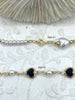 Image of Faux Pearl Rosary Chain, White Faux Pearls and Beaded Chain, 2 Styles, White Faux Pearls, Black Hearts, Gold Wire, By the Foot, Fast Ship