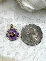 Brass Gold and Purple Enamel Butterfly Charms, 14mm, Purple Enamel Butterfly Pendant Charms, Gold Plated Brass and Enamel. Fast Shipping