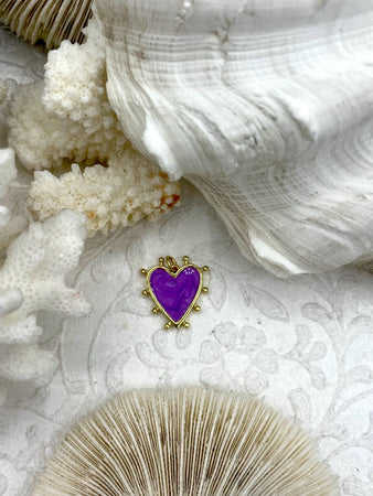 Brass Gold and Enamel Heart Charms, Purple Enamel and Plated Brass, Enamel Pendant Heart Charms, Gold Plated Brass and Enamel.Fast Shipping