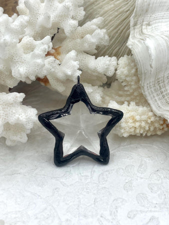 Crystal Gunmetal Soldered Star Shaped Pendants, Clear Crystal Star Pendants, 45mm Star Pendants with Gunmetal Soldering. Fast Shipping