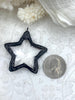 Image of Crystal Gunmetal Soldered Star Shaped Pendants, Clear Crystal Star Pendants, 45mm Star Pendants with Gunmetal Soldering. Fast Shipping