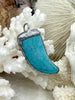 Image of Burnished Silver Soldered Horn Shaped Turquoise Howlite Stone Pendants. Turquoise Howlite and Brass, Large 50mm Horn Pendant. Fast Shipping