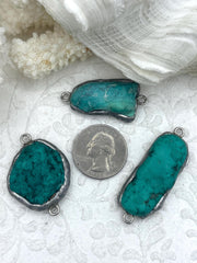 Soldered Natural Stone Pendants/Connectors, Unique Turquoise Stone Pendants with Burnished Silver Soldering, All Unique, Fast Ship.