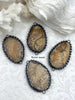 Image of Textured Soldered Natural Stone Connector Pendants, Picture Jasper or Green Jasper, Oval Stone Pendants with Gunmetal Soldering, Fast Ship.