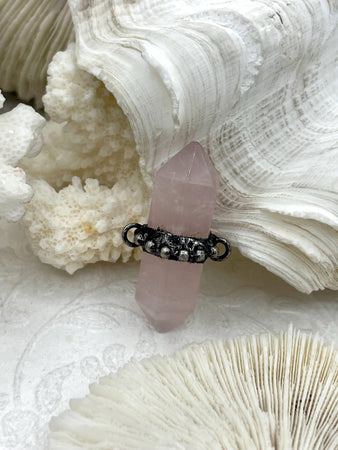 Rose Quartz Stone Connector Pendant with Burnished Silver Brass Bezel, Natural Stone Pendants, All Unique, Fast Ship