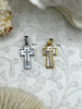 Image of Mother of Pearl Cross Charms, 2 Colors, Gold or Silver, Plated Brass and Mother of Pearl, 18mm x 11mm. Plated Brass Cross Charms. Fast Ship