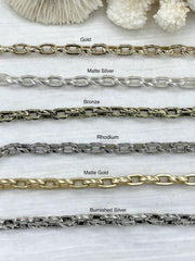 Textured Cable Chain, by The Foot. Link size 12.5mm x 6.8mm x 2.8mm, 6 Finishes, Cast Zinc Alloy Chain Choose from Drop Down Menu Fast ship