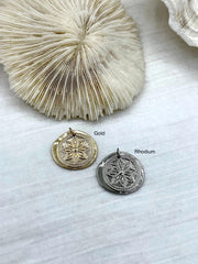 High Quality Brass Wax Seal Flower Charm, Flower Pendant, , Gold Plated or Rhodium Plated, 20mm, Fast Ship