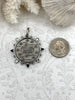 Image of L'abielle Bee Coin Pendant, French Bee Coin w/ Bezel,Bee Pendant, Silver, Fleur De Lis Coin with Black CZ and Clear CZ, Accents Fast Ship