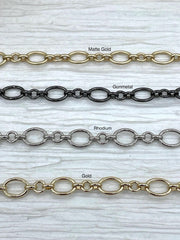 Brass Mixed Link Medium Cable Chain Oval/Round sold by the foot. 10mm x 14mm oval 6mm round.  Electroplated brass, 3 finishes Fast ship