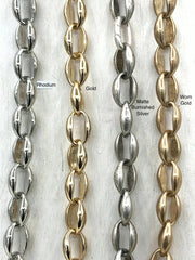 Chunky Cable Rolo Chain Oval sold by the foot. 16mm x 3.75mm. Electroplated Zinc Alloy, 5 finishes available. Fast ship