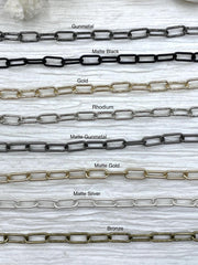 Large Paperclip Chain, Brass, Long Skinny Oval Rectangle Paperclip Chain 17x7x1.5mm Sold by the foot Electroplated Unsoldered FAST SHIP