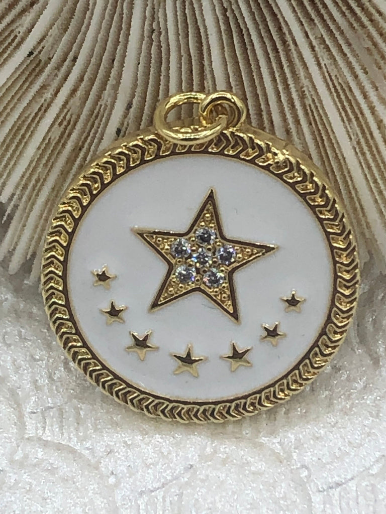 Red or Navy Enamel Star Charms, Silver or Gold Plated Brass, 8 styles,  Cubic Zirconia, Brass, and Enamel Charms. Fast Ship