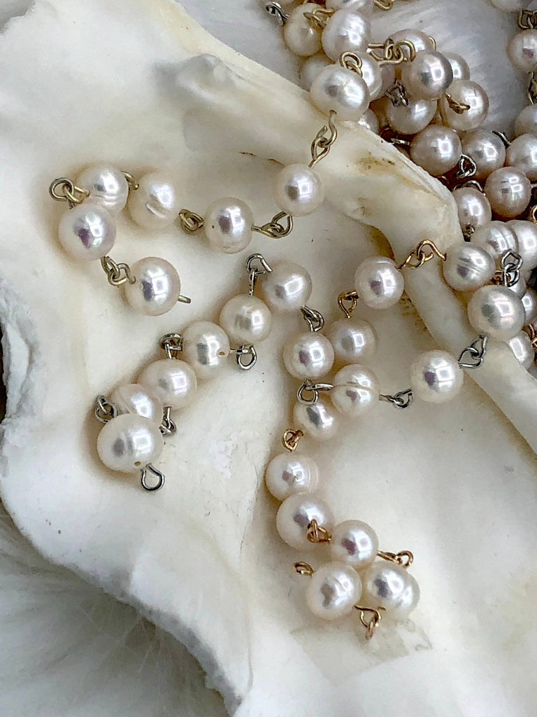 3 Ft- Pearl Beaded 3mm Size Round Shape Faux Pearl Bead Rosary Chain