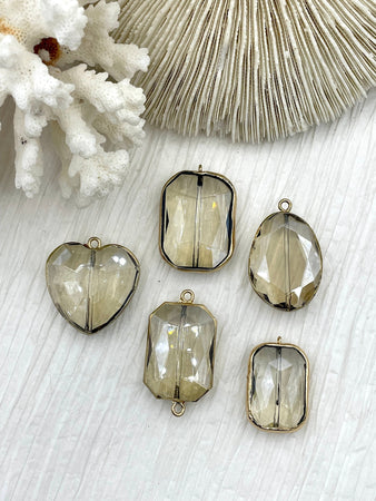 Crystal Gold Soldered Pendants and charms. Rectangle, Teardrop, Heart, Rectangular connector , 4 Styles to choose from. Fast Shipping