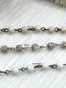 Image of WHITE Howlite Rosary Chain, Gold, silver, bronze or gunmetal wire links, 6mm round stone bead chain 1 Meter (39 inches)