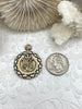 Image of French Coin Pendant 30mm, Quilted Crown Lion Coin, Crown Medallion, Vintage Coin, Lion Coin, 3 Finishes,Coin Pendant, French Coin, Fast Ship