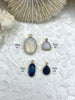 Image of Gold Soldered Stone Pendant, Natural Stone, White or Blue Stone. 4 Styles. Stone Pendant Fast Ship